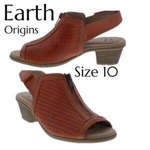 Earth Origins Ginger Spice Women's Leather Tan Heeled Sandals Size 10